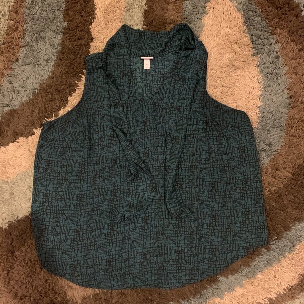 Ava & Viv Teal Black Tie Neck Tank Top Blouse